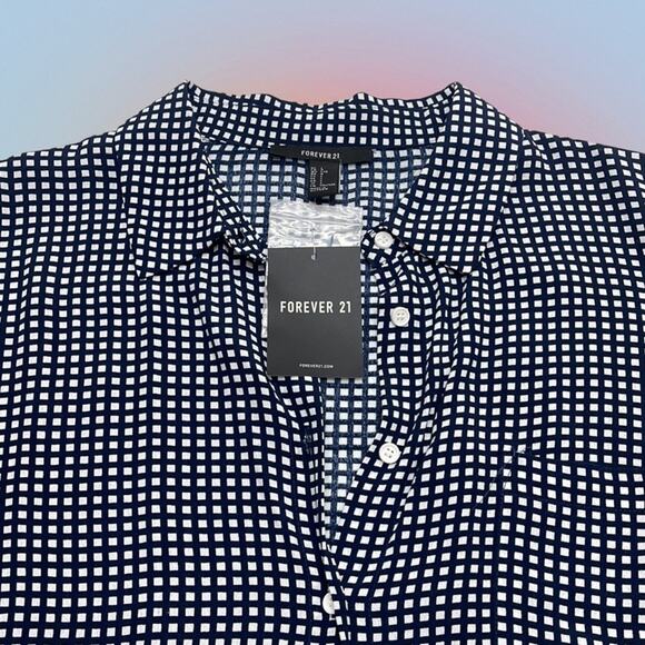 FOREVER 21 Women’s Large Blue White Checkered Woven Dress - Picture 2 of 2